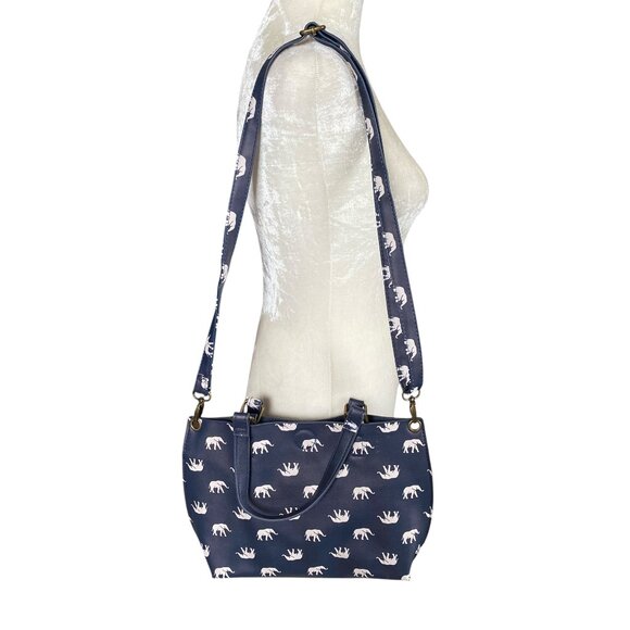 Women's blue and white elephant pattern shoulder bag handbag bag - Picture 1 of 10